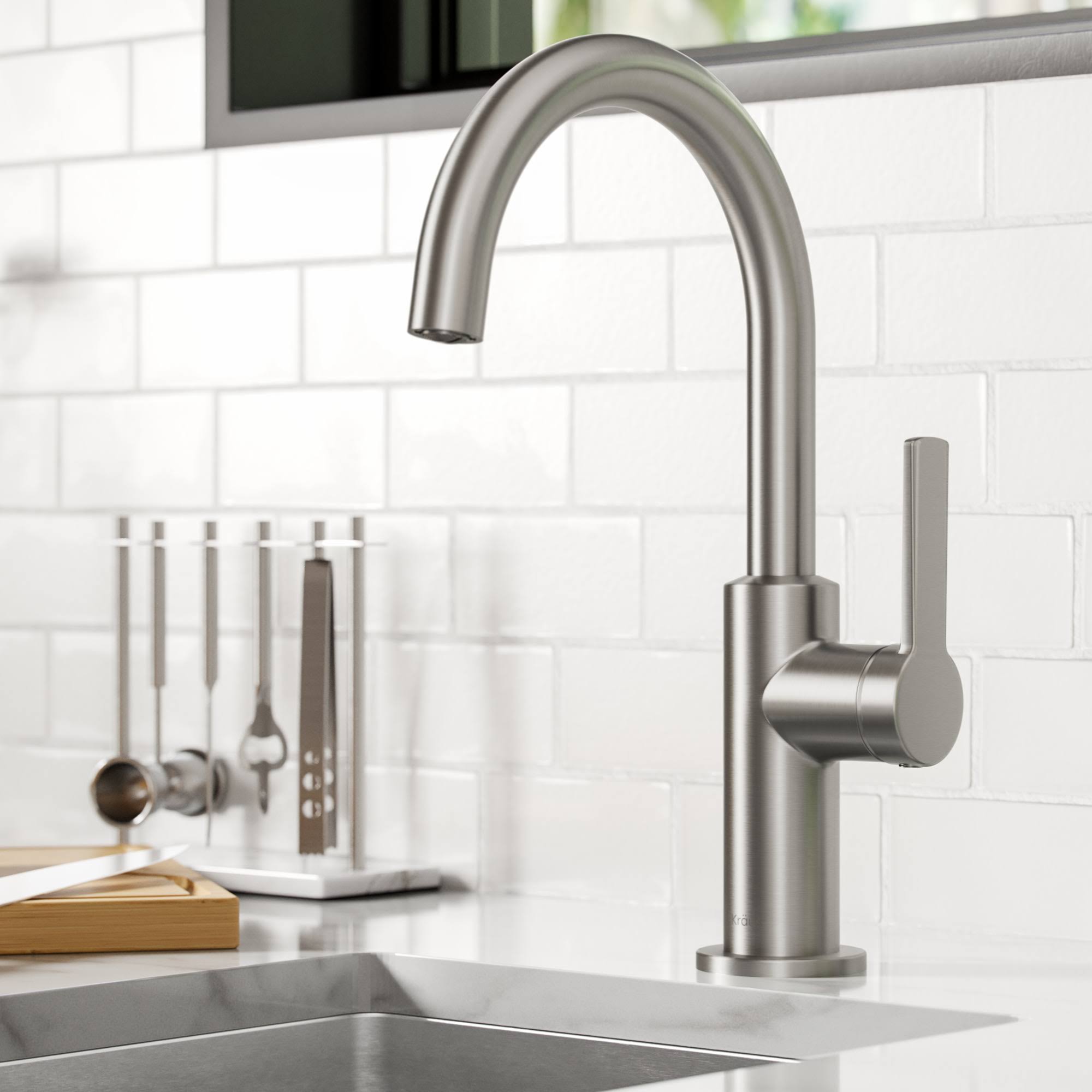 Kraus KPF-2822SFS Oletto Single Handle Kitchen Bar Faucet, 12 inch, Spot Free Stainless Steel