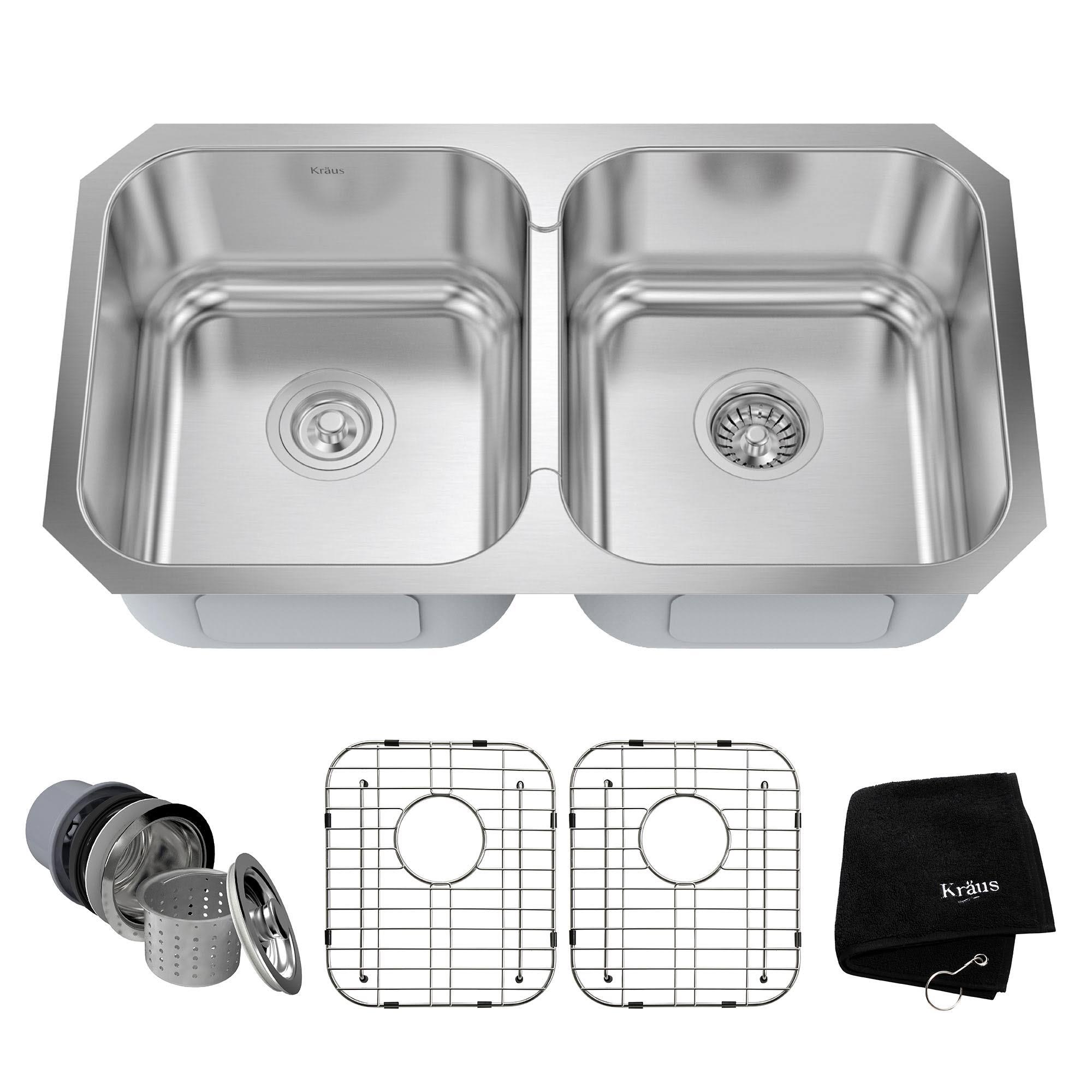 Kraus 32-Inch Undermount 50/50 Double Bowl Stainless Steel Kitchen Sink KBU29