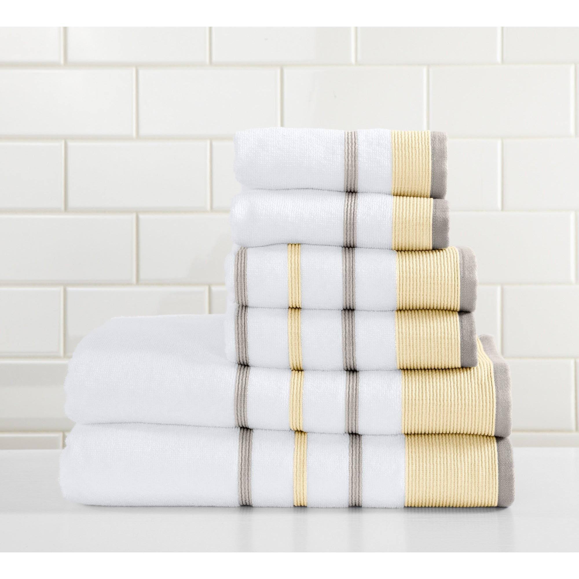 Great Bay Home Turkish Cotton Striped Bath Towel Sets - 6 Piece Set - Gold / Grey