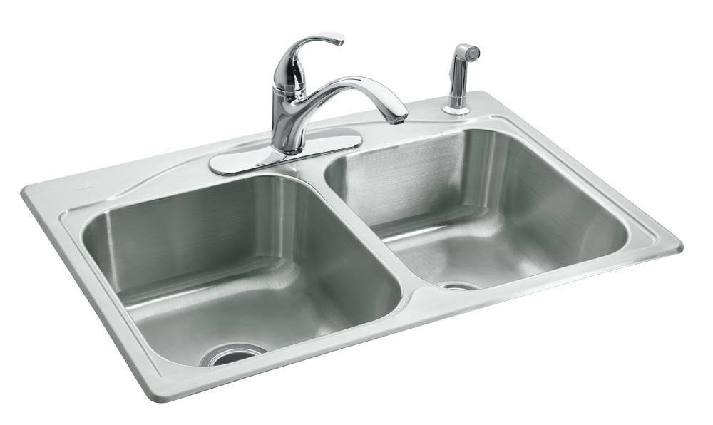 Cadence 33x22 x 22x22 x 8-5/16x22 Top-Mount Double-Bowl Kitchen Sink with 4 Faucet Holes R3145-4