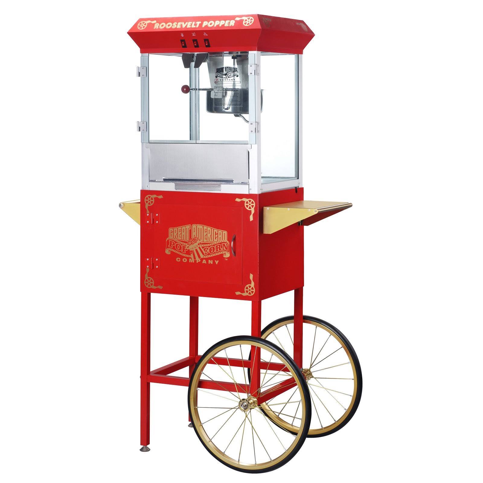 Great Northern Popcorn Red Roosevelt 8 Ounce Antique Popcorn Machine and Cart 6000