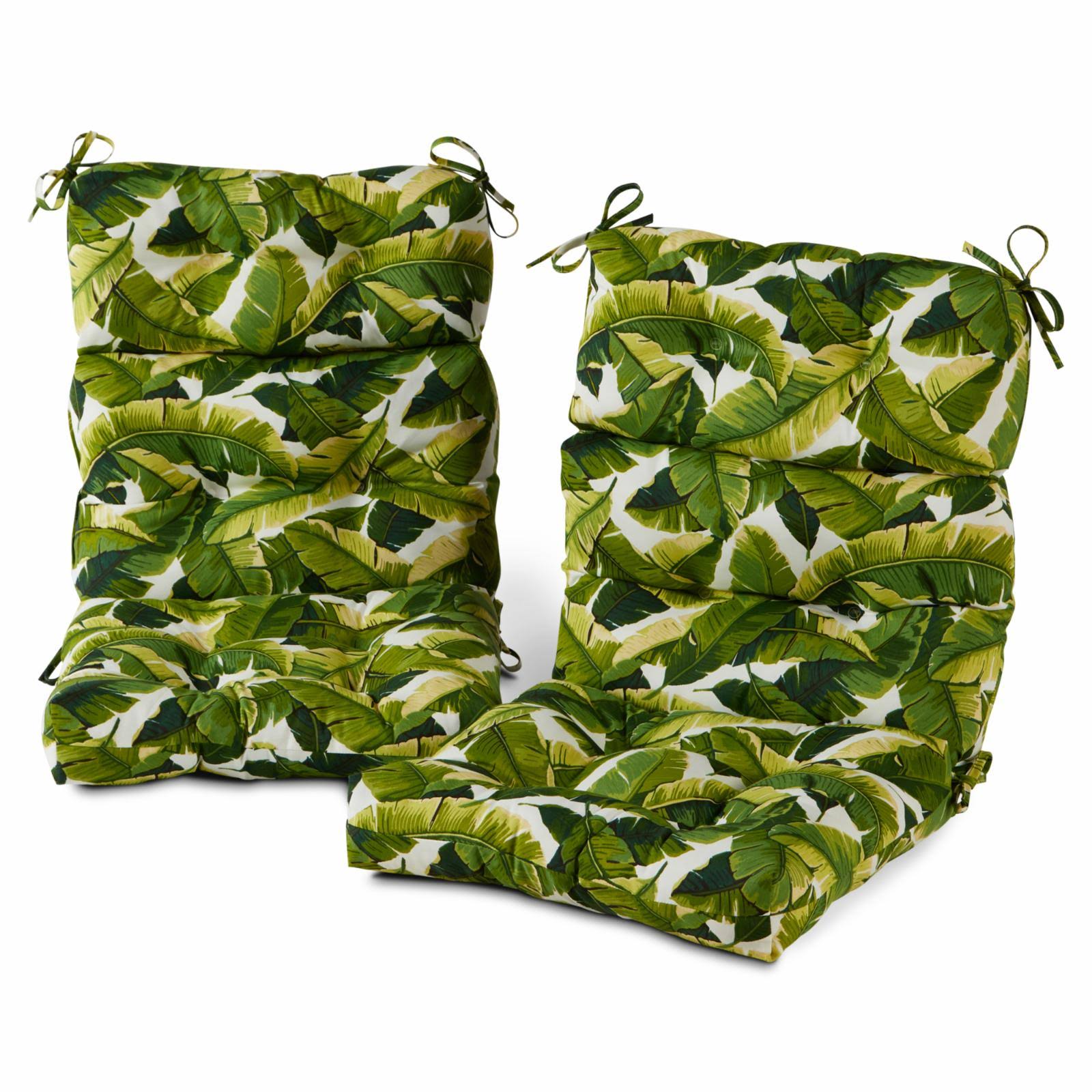 Greendale Home Fashions 44 x 22 in. Outdoor High Back Chair Cushion - Set of 2 Palm Leaves White