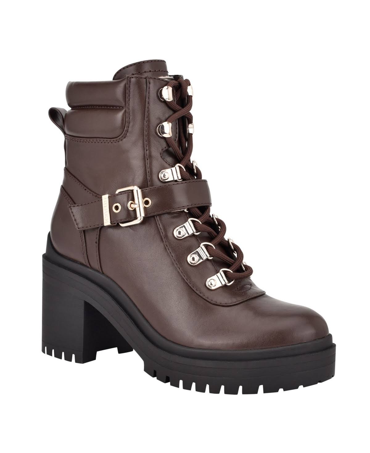 Guess Women&s Canaly Lug Sole Block Heel Combat Boots - Brown