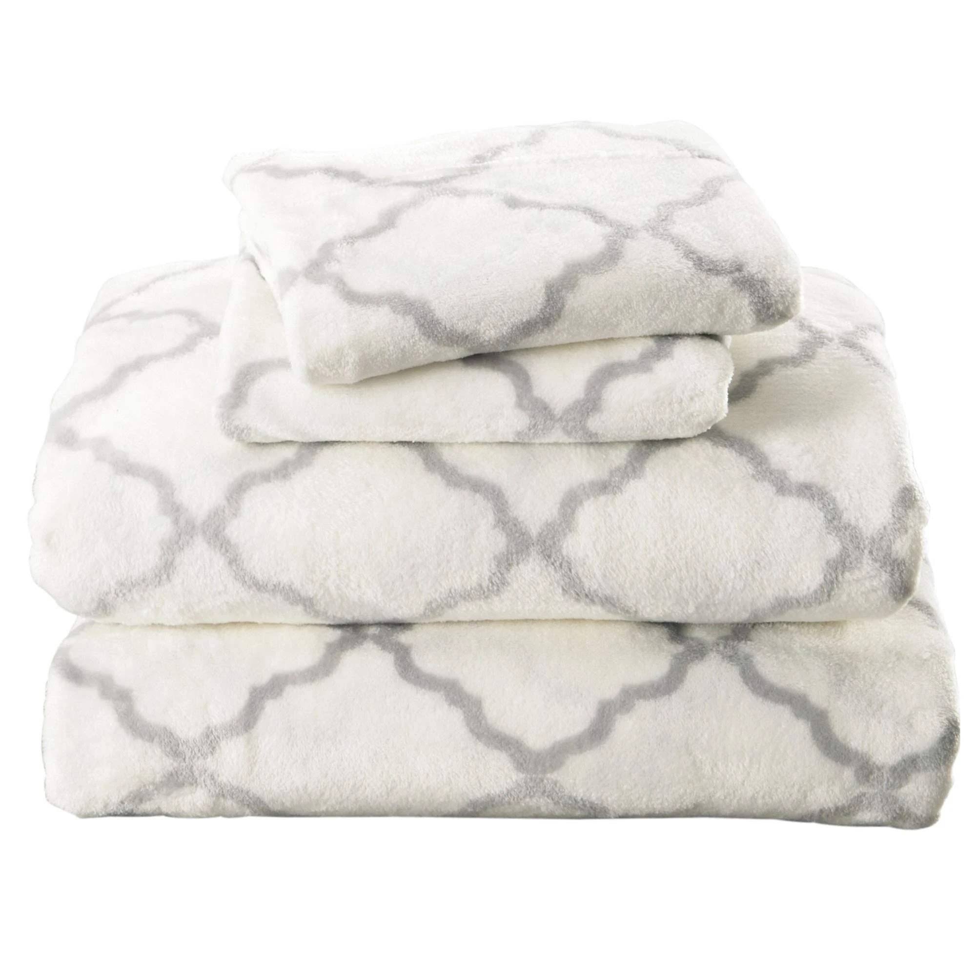 Great Bay Home Extra Soft Cozy Velvet Plush Printed Full Sheet Set - White