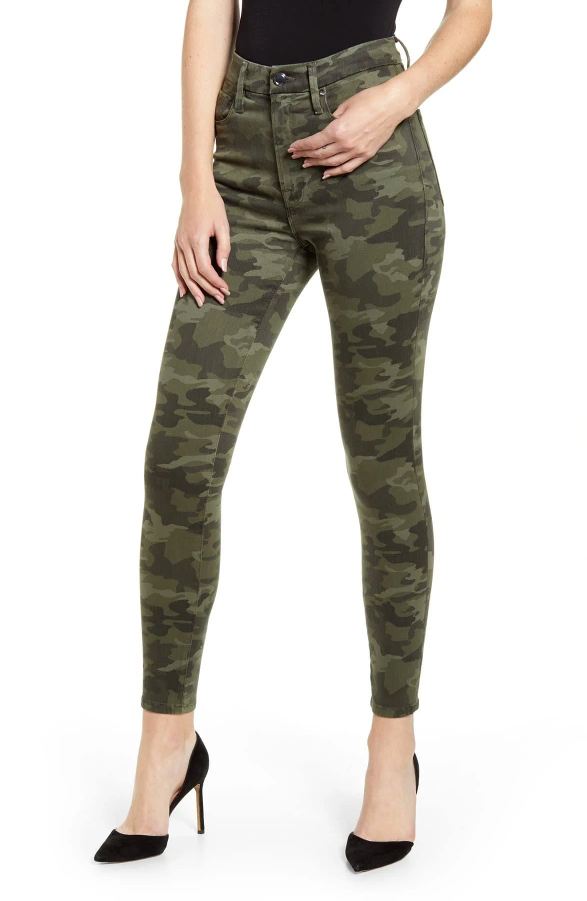 Good American Good Waist Camo Jeans - Green - Skinny Jeans