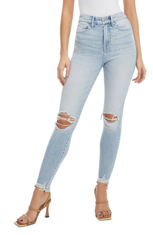 Good American Good Waist Ripped High Waist Ankle Skinny Jeans, Size 0 in Blue675 at Nordstrom