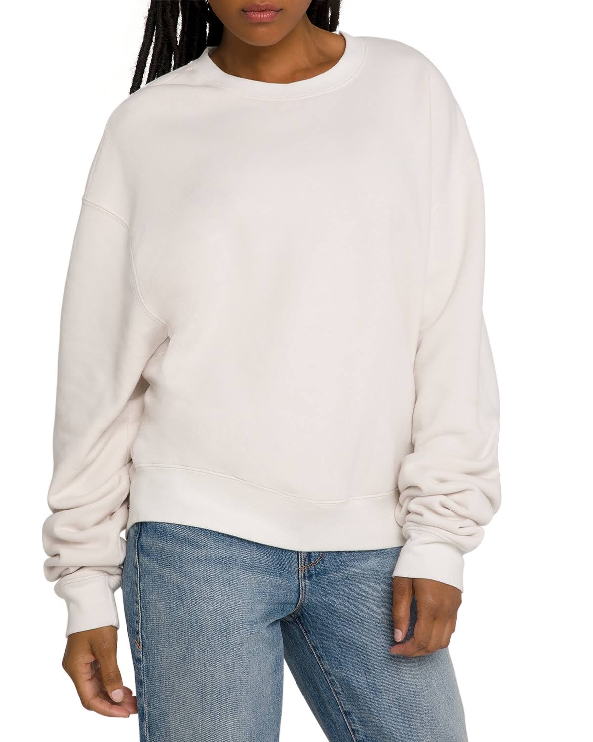 Good American Women&s Boyfriend Sweatshirt - Ivory/Cream - Size 1/S - Bone