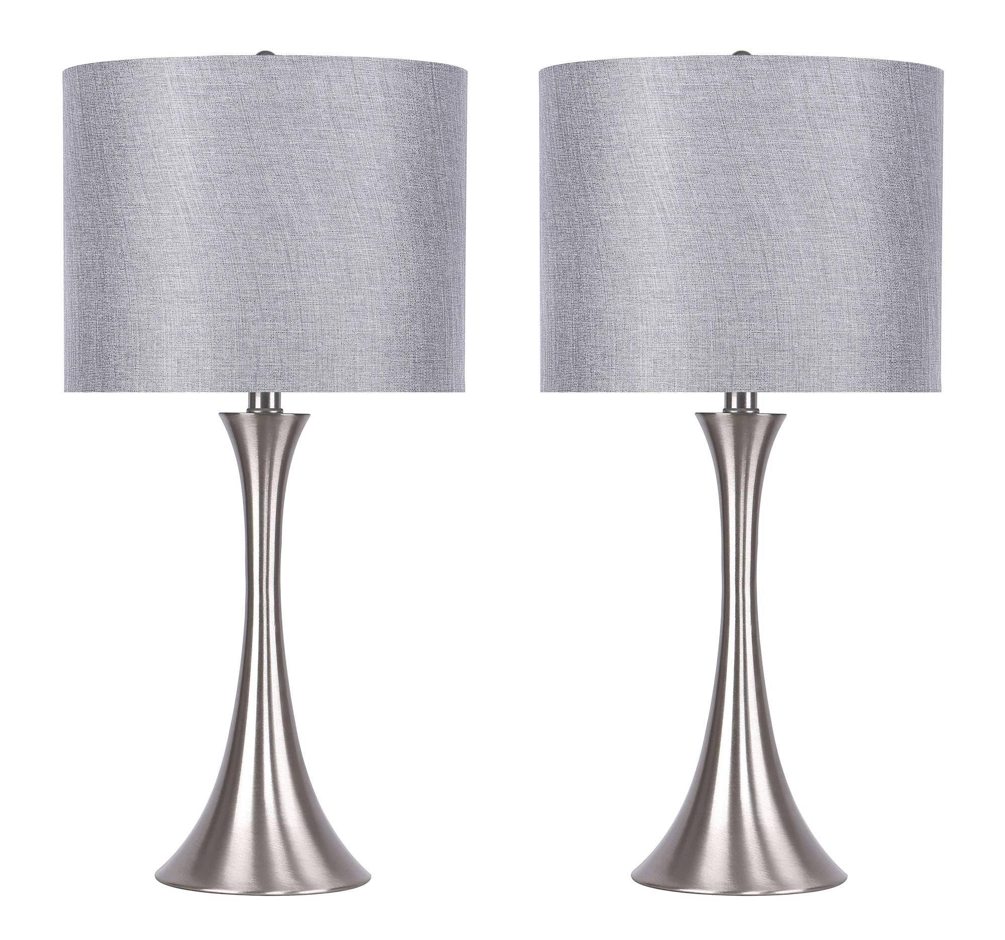 24x22 Brushed Nickel Table Lamps w/ Grey Sparkly Linen Shades (Set of 2)