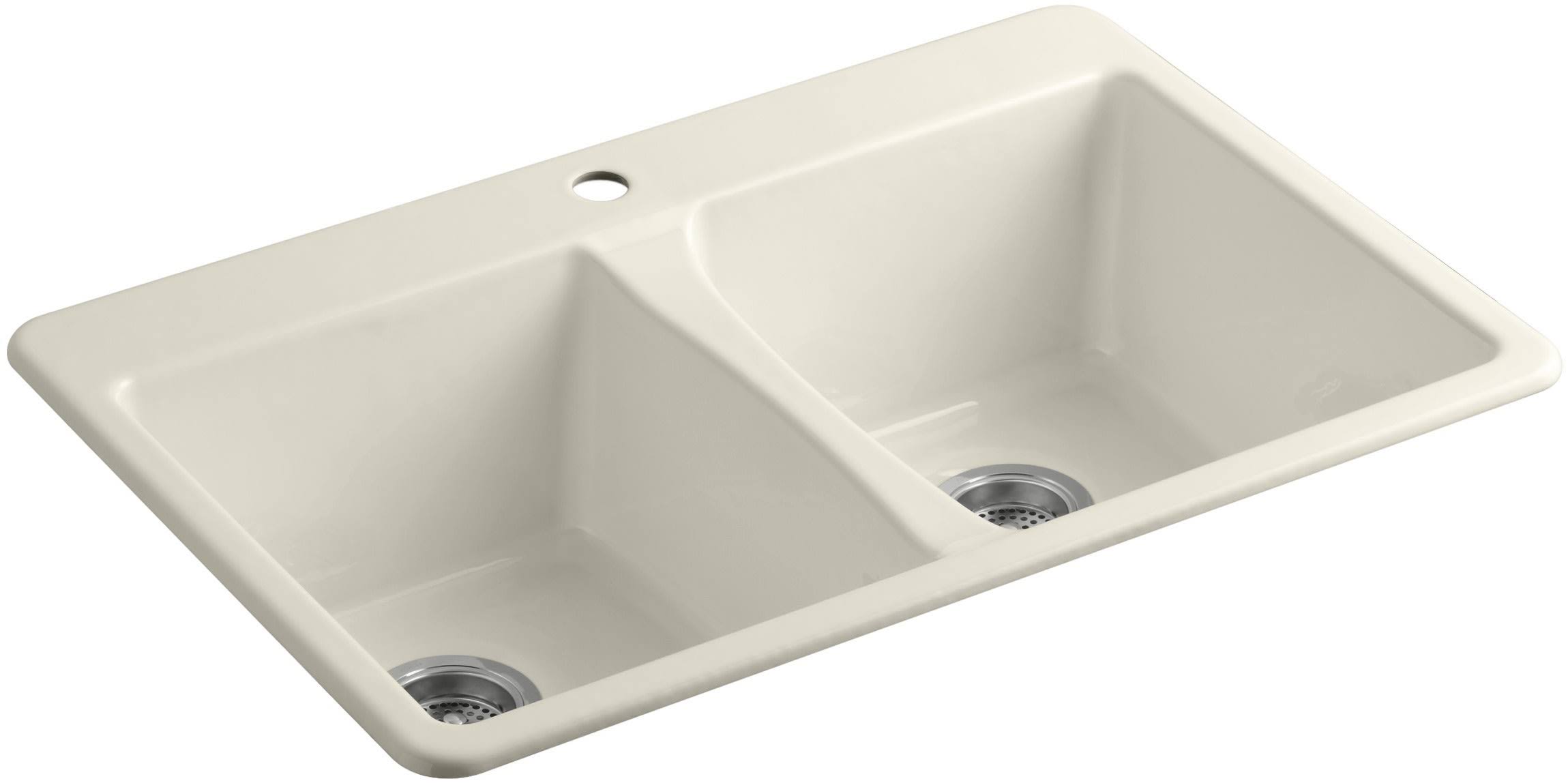 Kohler 5873-1-47 Deerfield 33  x 22  x 9-5/8  Top-Mount double-equal Kitchen Sink - Almond