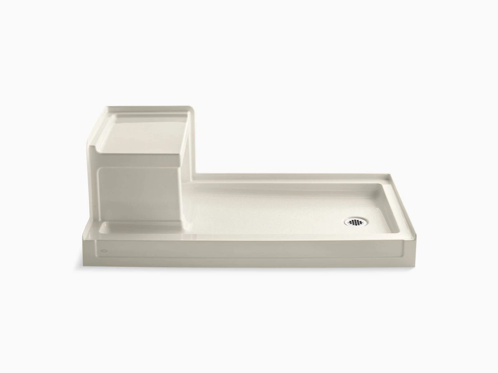 KOHLER K-1976-47 Tresham 60 In. x 32 In. Single Threshold Right-Hand Drain Shower Base with Integral Left-Hand Seat, Almond
