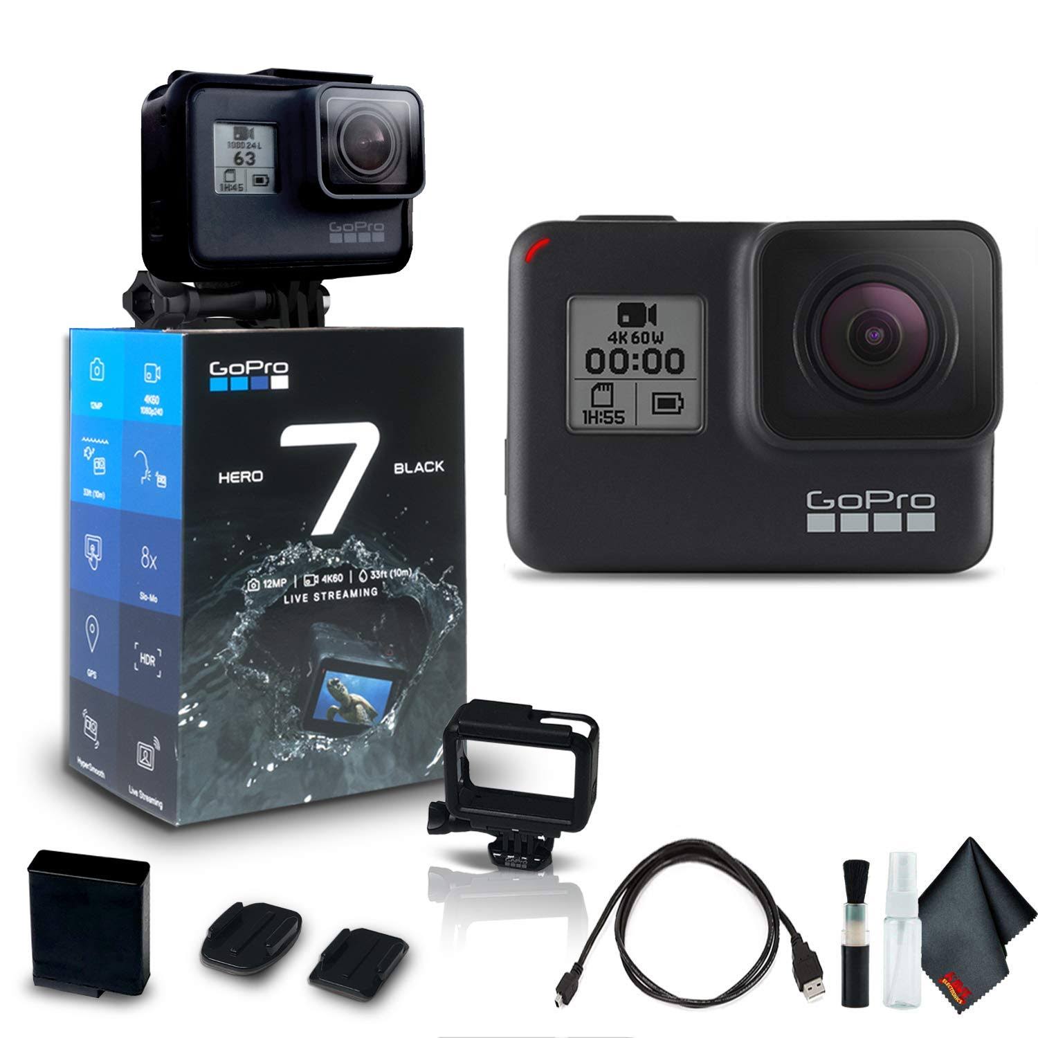 GoPro Hero7 Black - Waterproof Action Camera with Touch Screen (HERO7 Black) 4K HD Video 12mp Photos Live Streaming and Stabiliz