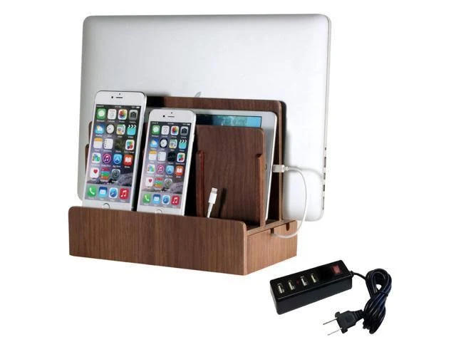 Multi-Device Charging Station and Dock - Walnut Veneer with USB Power