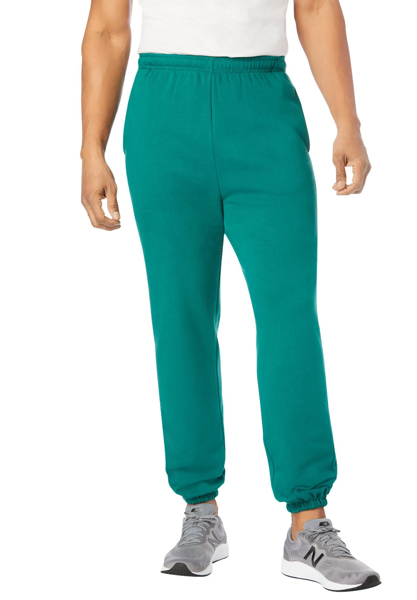 Men&s Big u0026 Tall Fleece Elastic Cuff Sweatpants by KingSize in Dark Green (Size 5XL)