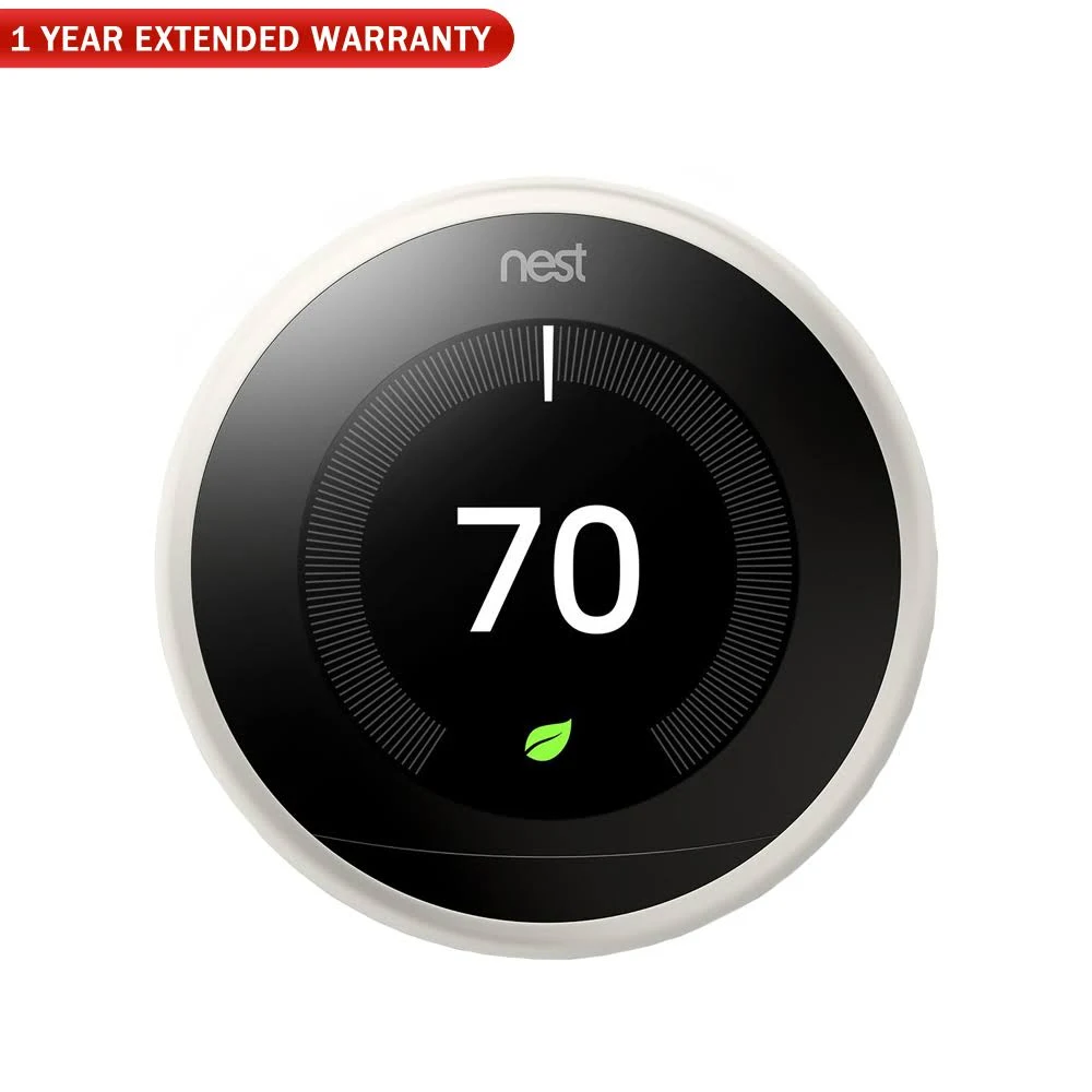 Nest Learning Thermostat 3rd Generation - White - with 1 Year Extended Warranty