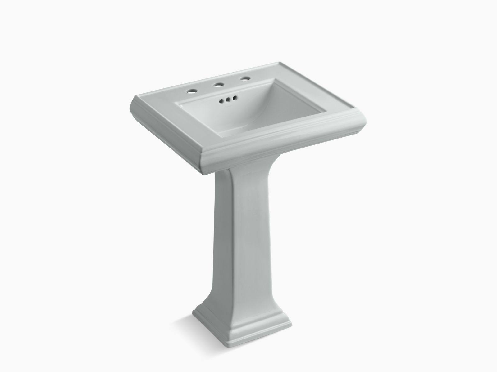 KOHLER K-2238-8-95 Memoirs Classic 24x22 Pedestal Bathroom Sink with 8x22 Widespread Faucet Holes - Ice Grey
