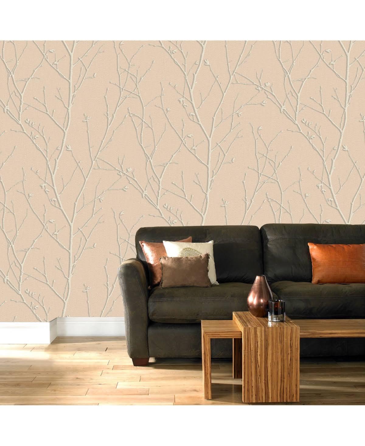 Graham u0026 Brown Water Silk Sprig Wallpaper - Rose Gold