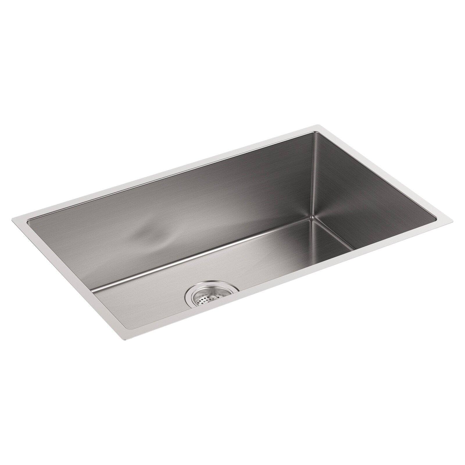 Kohler K-5409-NA Strive 29x22 x 18-5/16x22 x 9-5/16x22 Undermount Single-Bowl Medium Kitchen Sink with Rack