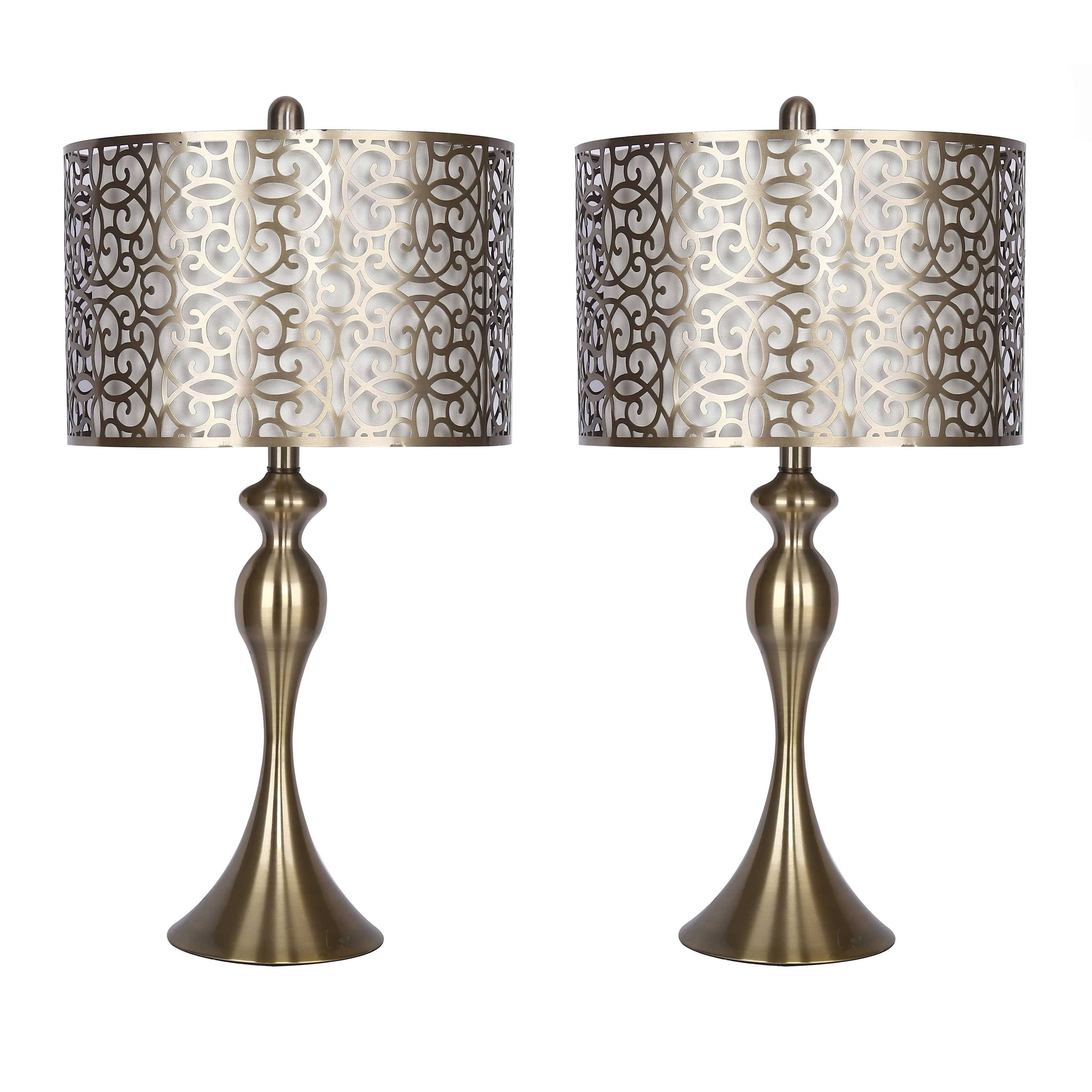 27 inch Antique Soft Brass Table Lamp w/ Sleek Curvy Body u0026 Antique Soft Brass Shades (Set of 2)