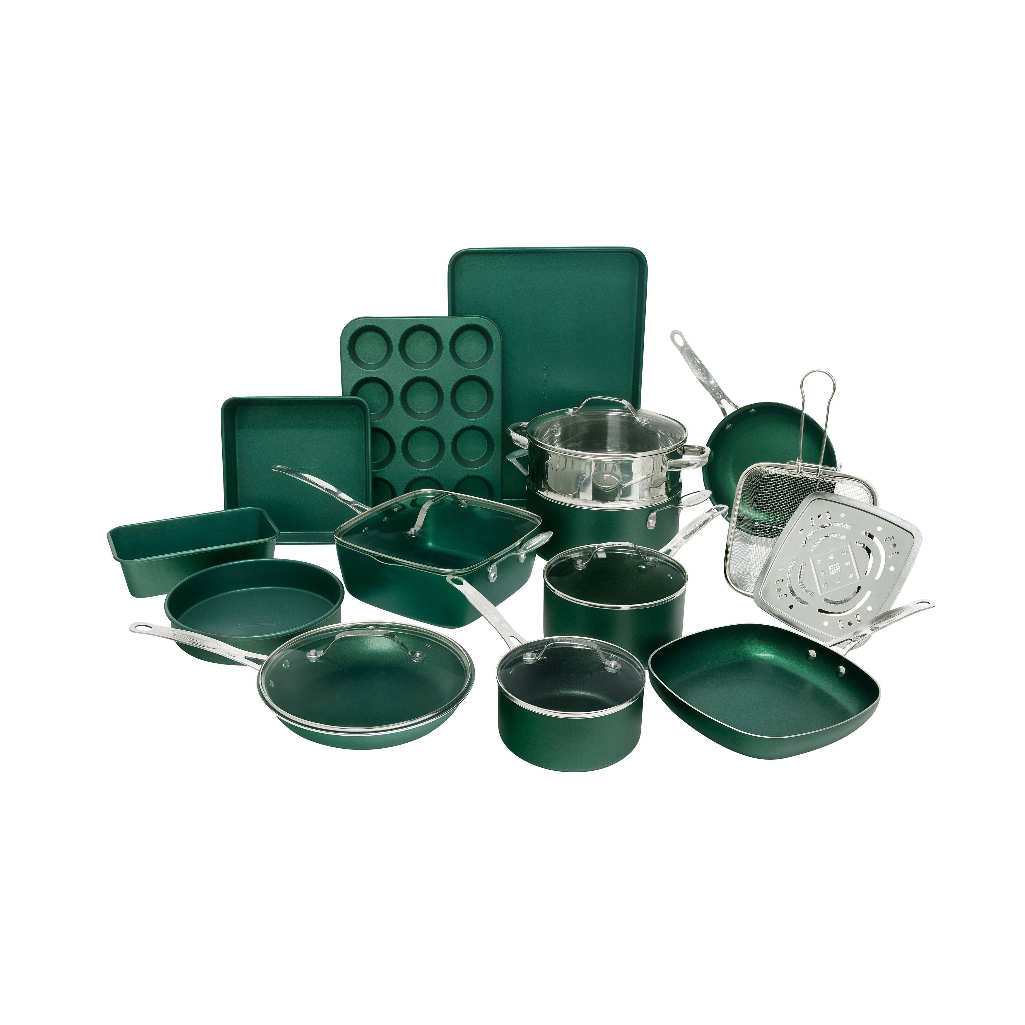 Granite Stone Diamond Titanium Diamond Infused Nonstick 20-Pc. Complete Cookware \u0026 Bakeware Set - Emerald Green