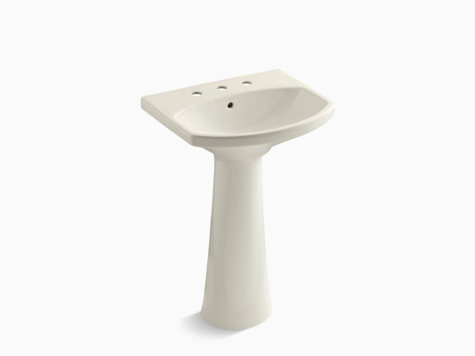 KOHLER K-2362-8-96 Cimarron Pedestal Bathroom Sink with 8 In. Widespread Faucet Holes, Biscuit
