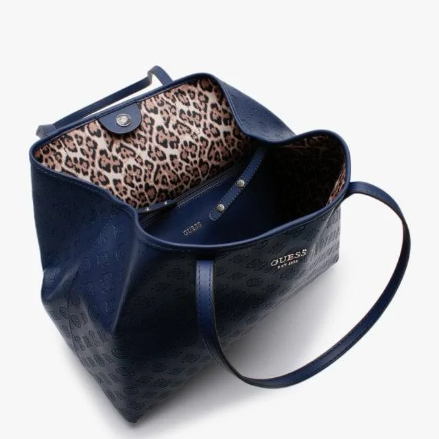 Guess Large Vikky Stamp Smooth Navy Tote Bag Accessories: One-Size, Co