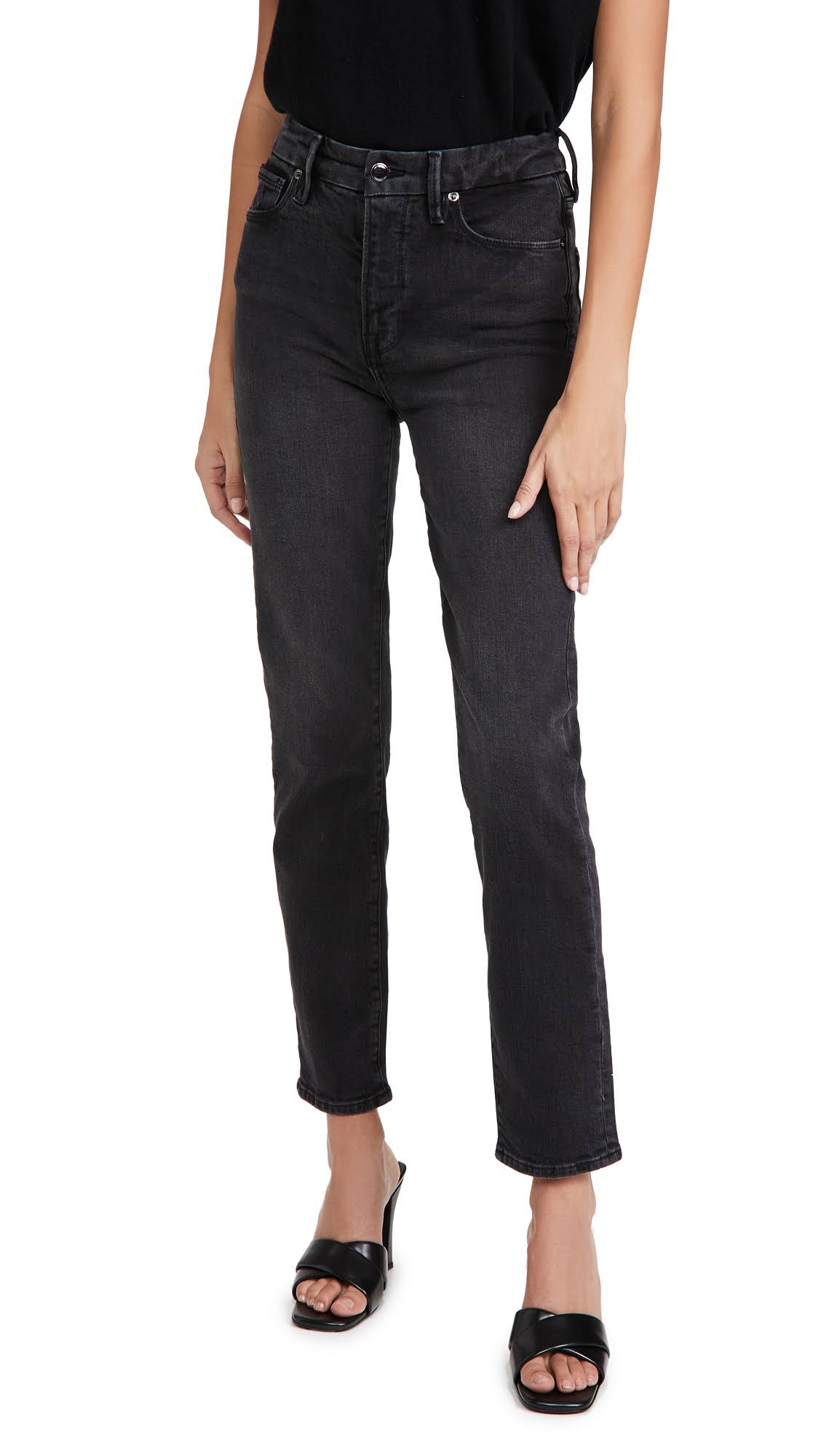 Good American Good Classic Cropped Jeans, Black114, Women&s, 24, Denim u0026 Jeans Cropped Ankle Capri Jeans