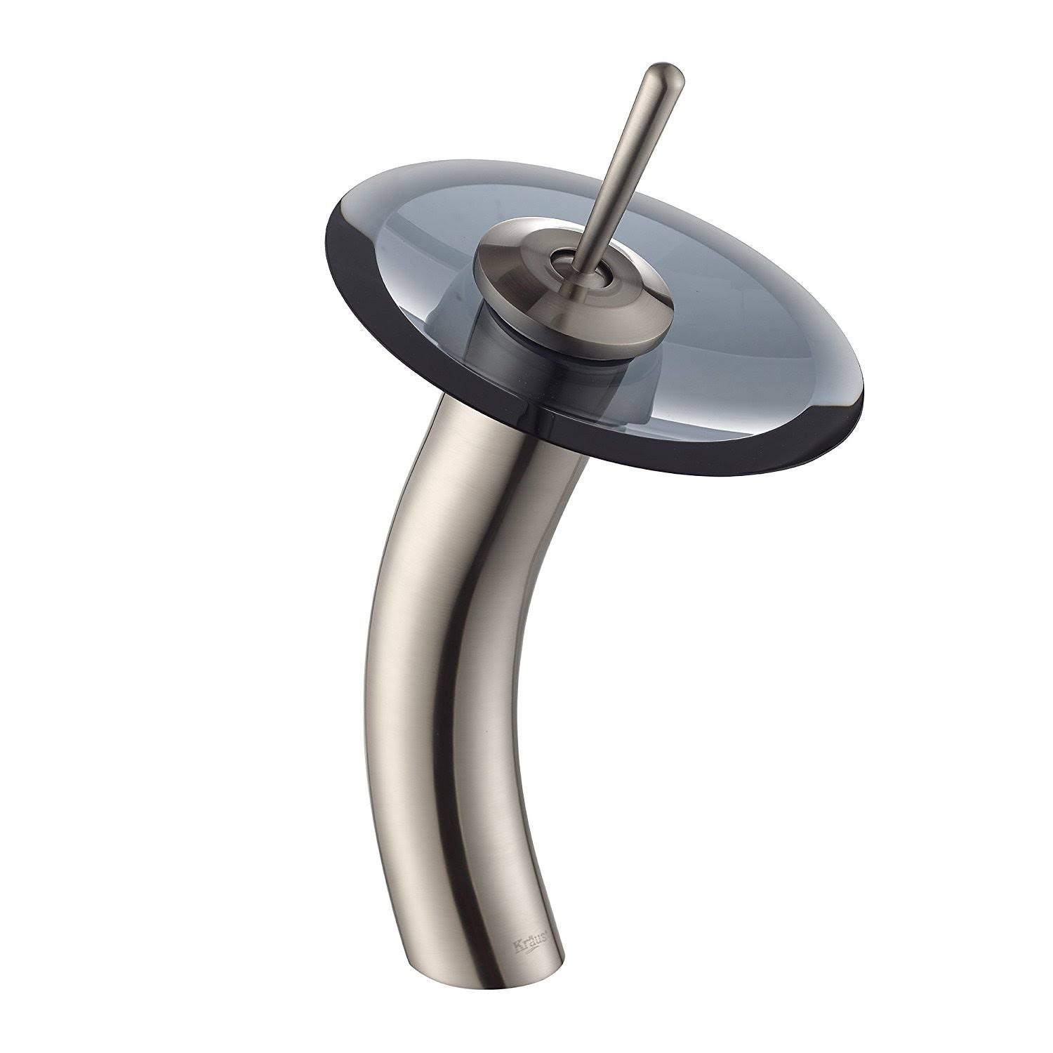 Kraus KGW-1700SN-BLCL Single Lever Vessel Glass Waterfall Bathroom Faucet Satin
