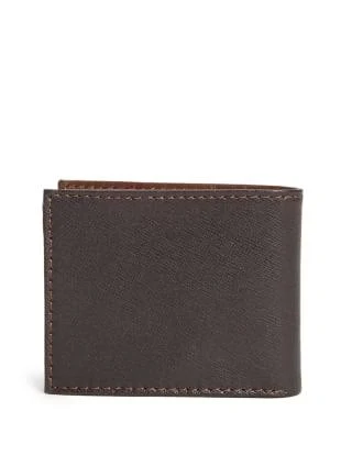 Guess Men&s Contrast Stitch Slimfold Wallet - Brown Leather