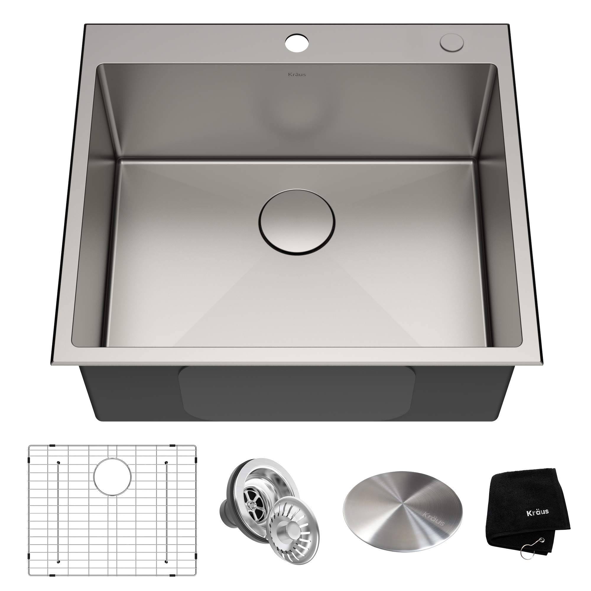 Kraus Standart Pro Drop-In 25-in x 22-in Stainless Steel Single Bowl 2-Hole Kitchen Sink | KHT301-25