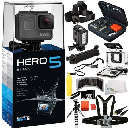 GoPro Hero5 Black 14pc Accessory Bundle Includes Waterproof Housing + Head & Chest Strap + 32GB microSD Memory Card + More