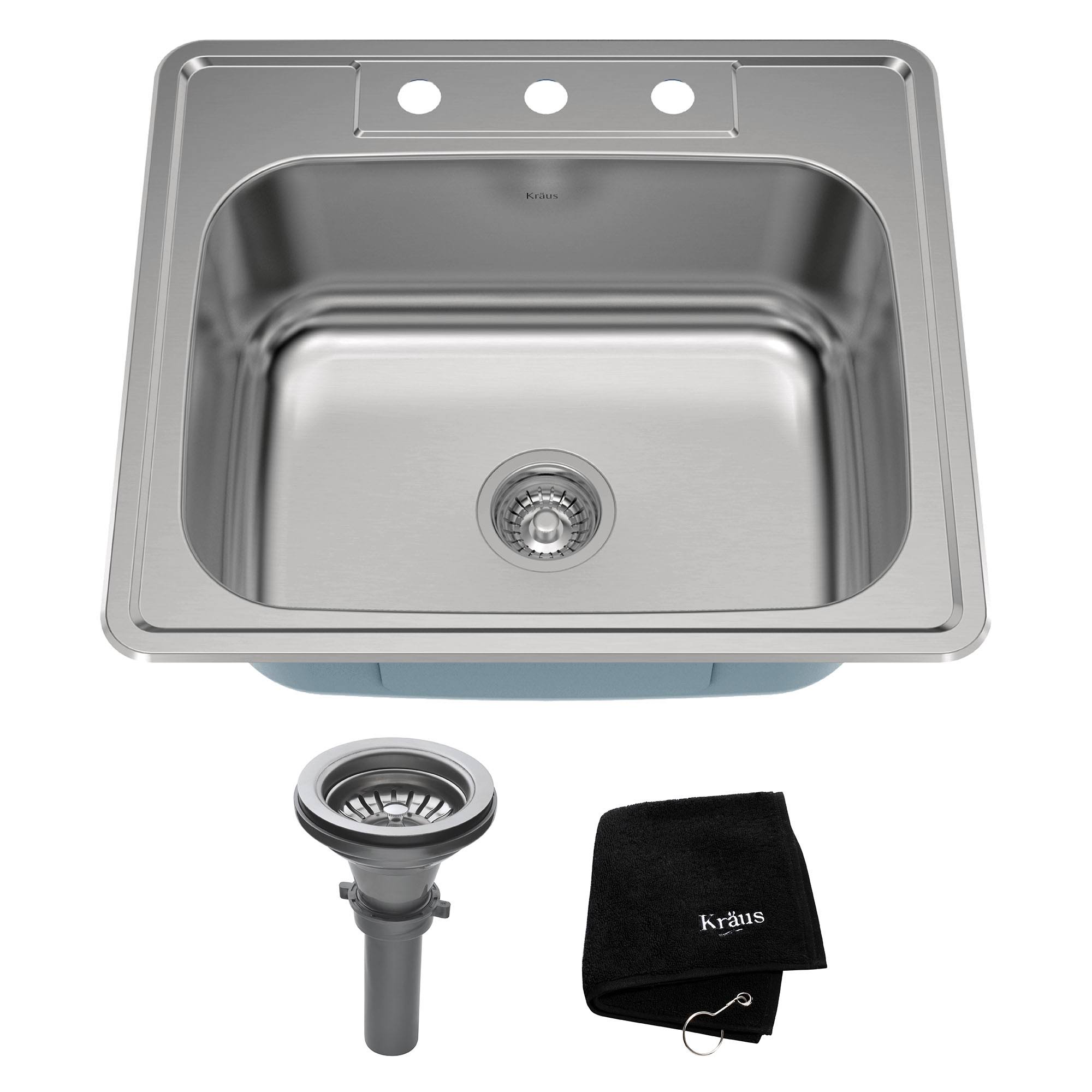 Kraus KTM25 Stainless Steel 25x22 Topmount Single Bowl Kitchen Sink