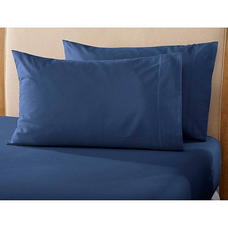 Great Bay Home 100% Cotton Solid Flannel Sheet Set Full Navy