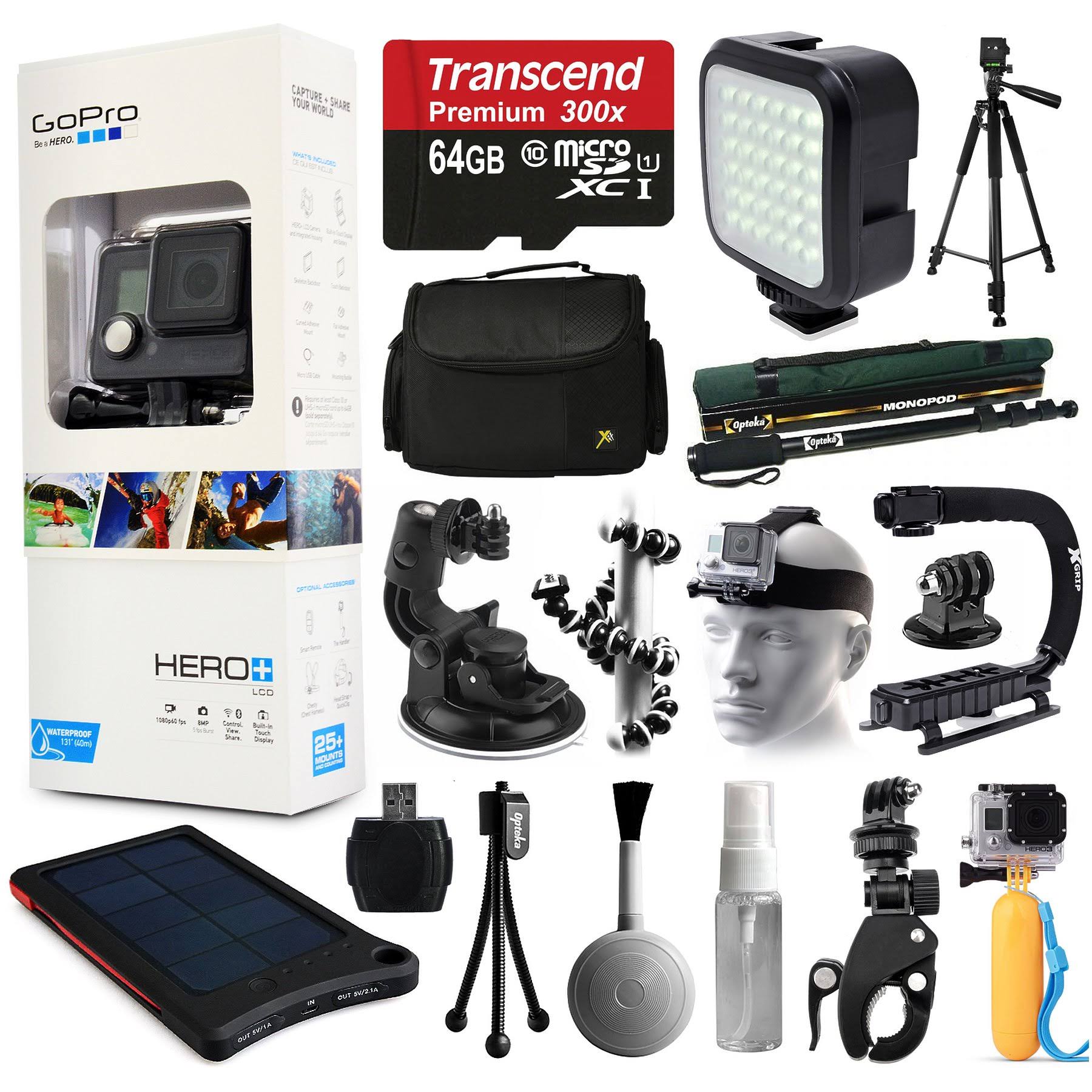 GoPro Hero+ LCD Camera Camcorder - 64 GB Micro SD Extreme Accessories Bundle