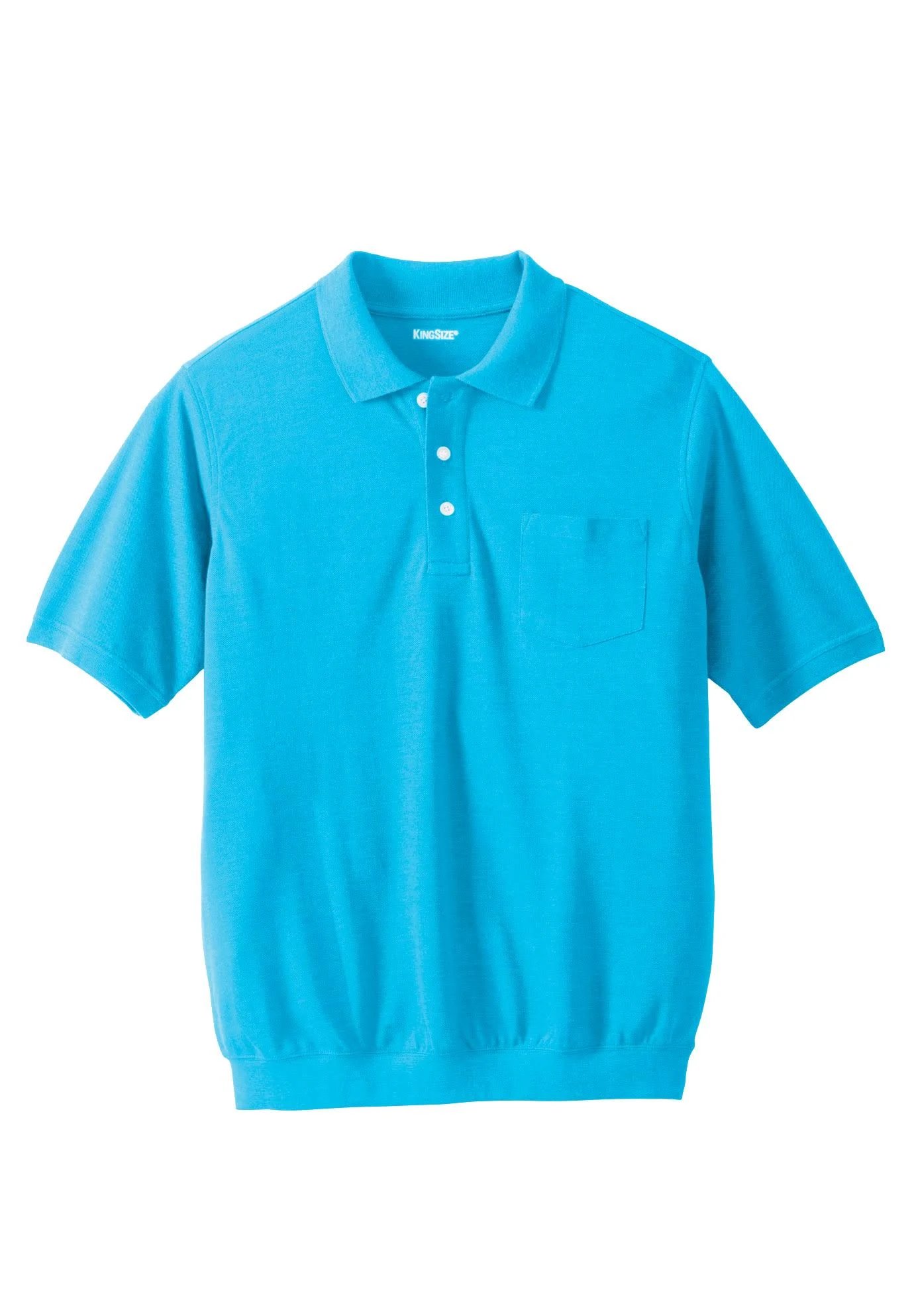 Men&s Big u0026 Tall Banded Bottom Pocket Pique Polo Shirt by KingSize in Electric Turquoise (Size 4XL)
