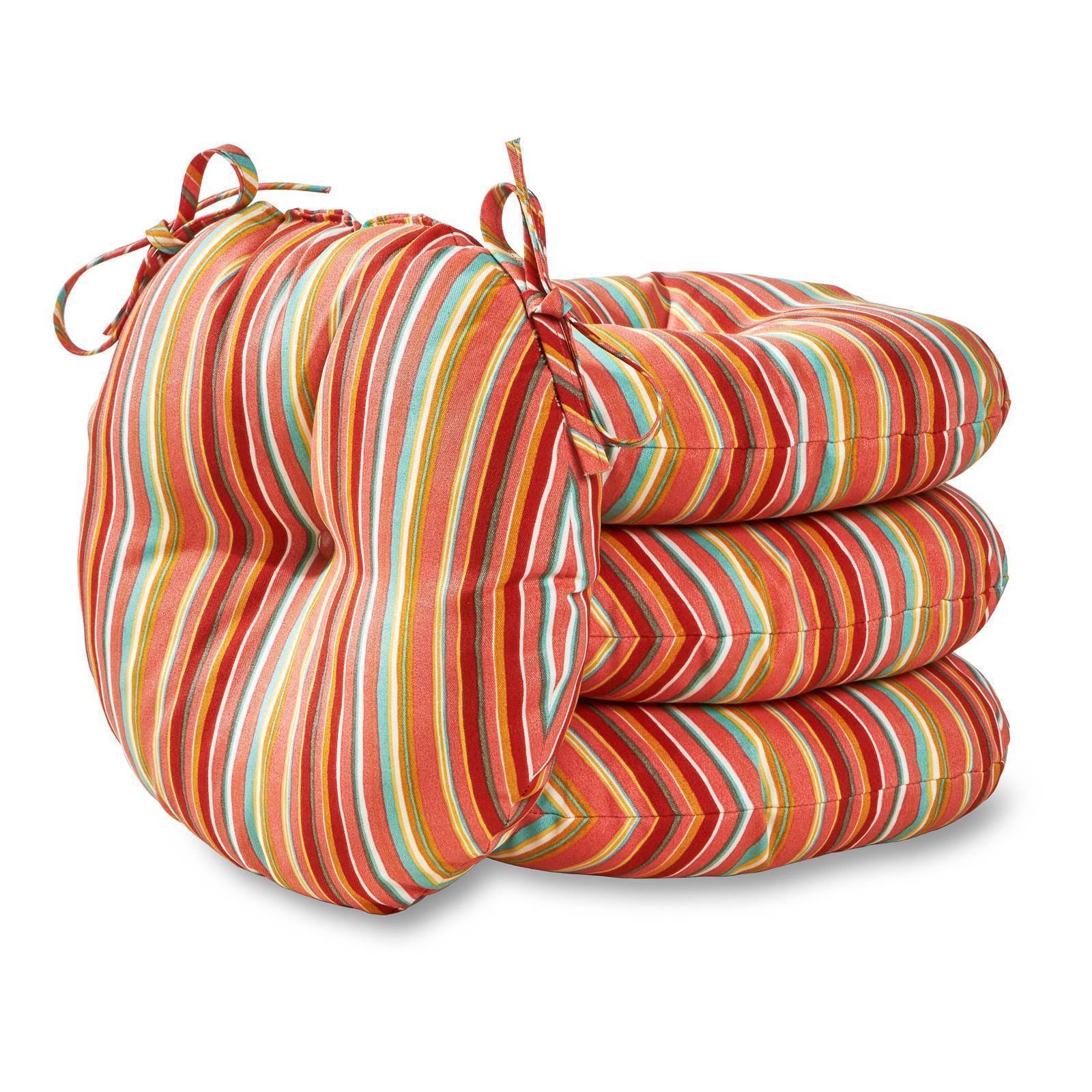 Greendale Home Fashions 15 in. Round Outdoor Bistro Chair Cushion - Set of 4 Watermelon Stripe