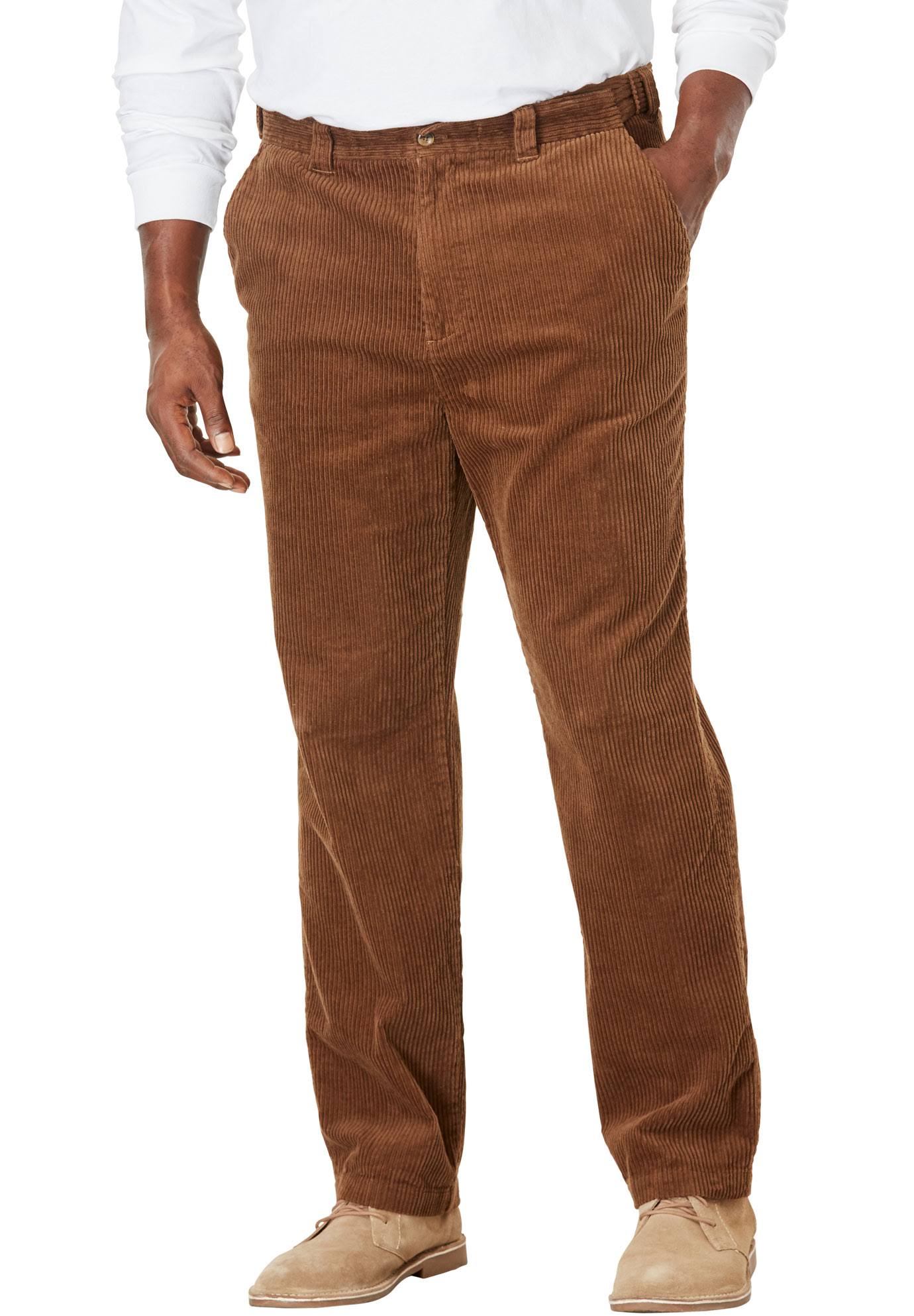 Men&s Big u0026 Tall Six-Wale Corduroy Plain Front Pants by KingSize in Dark Wheat (Size 66 38)