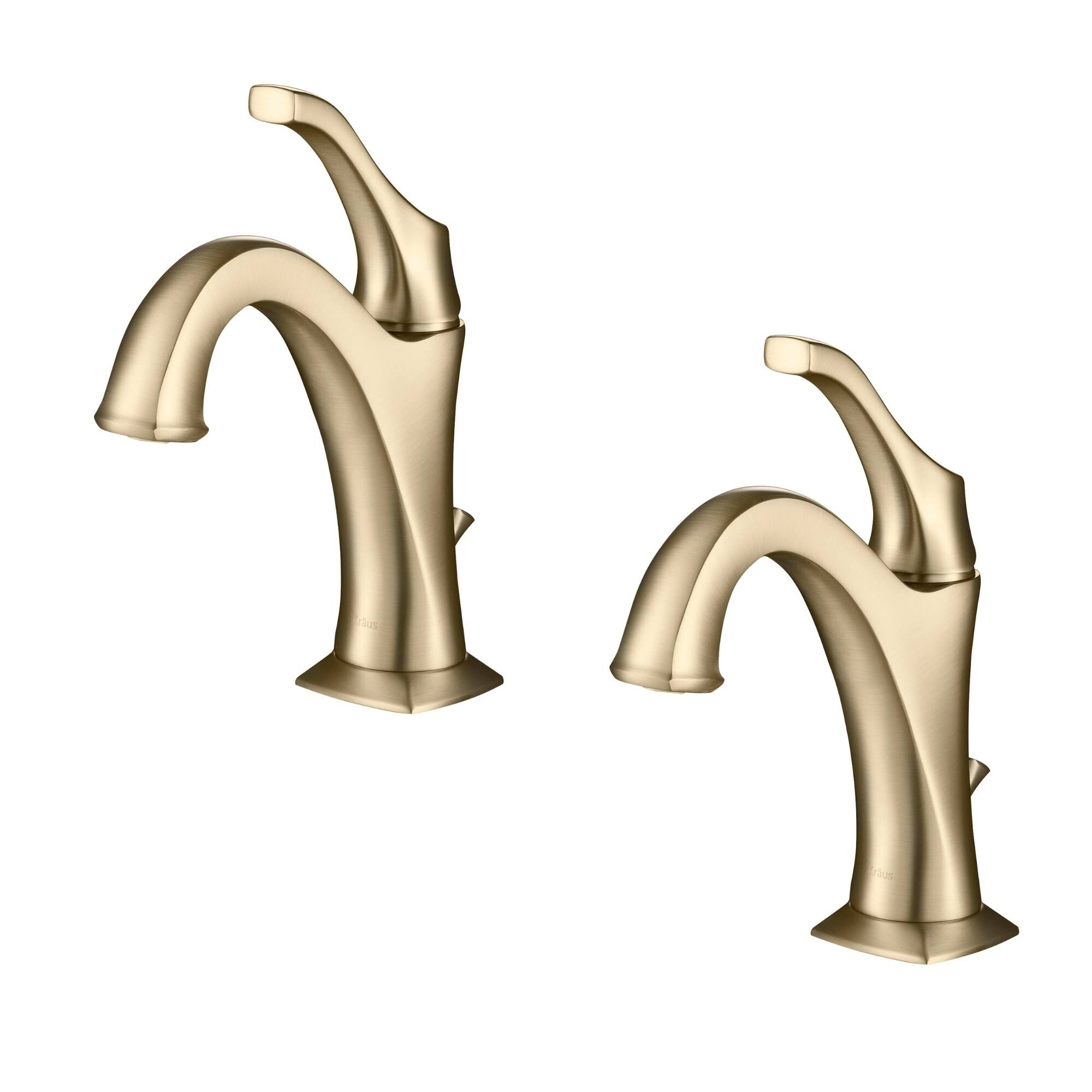 Kraus Arlo 2-Pack Basin Bathroom Faucet with Lift Rod Drain and Deck Plate - Brushed Gold KBF-1201BG-2PK