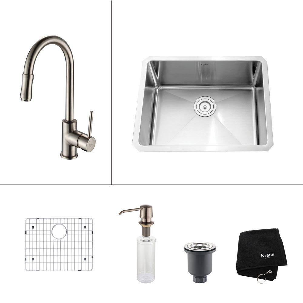 Kraus KHU101-23-KPF1622-KSD30SN Satin Nickel 23x22 Undermount Single Bowl Stainless Steel Kitchen Sink with Kitchen Faucet and S