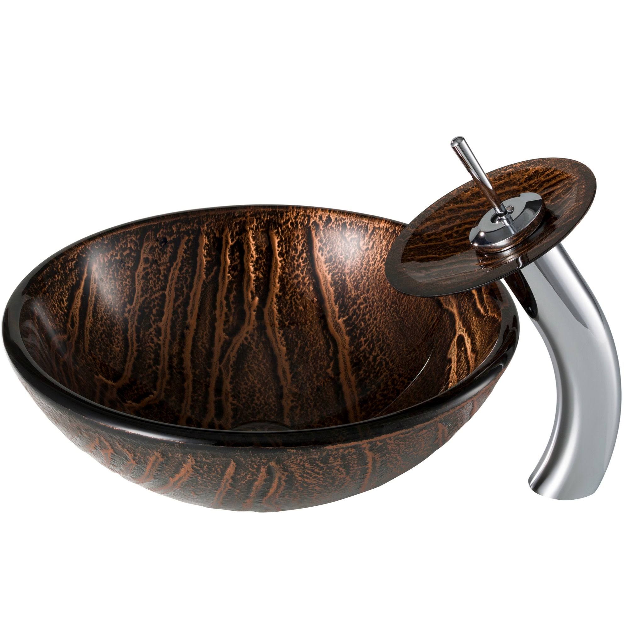 Kraus Gaia Glass Vessel Sink and Waterfall Faucet - Chrome