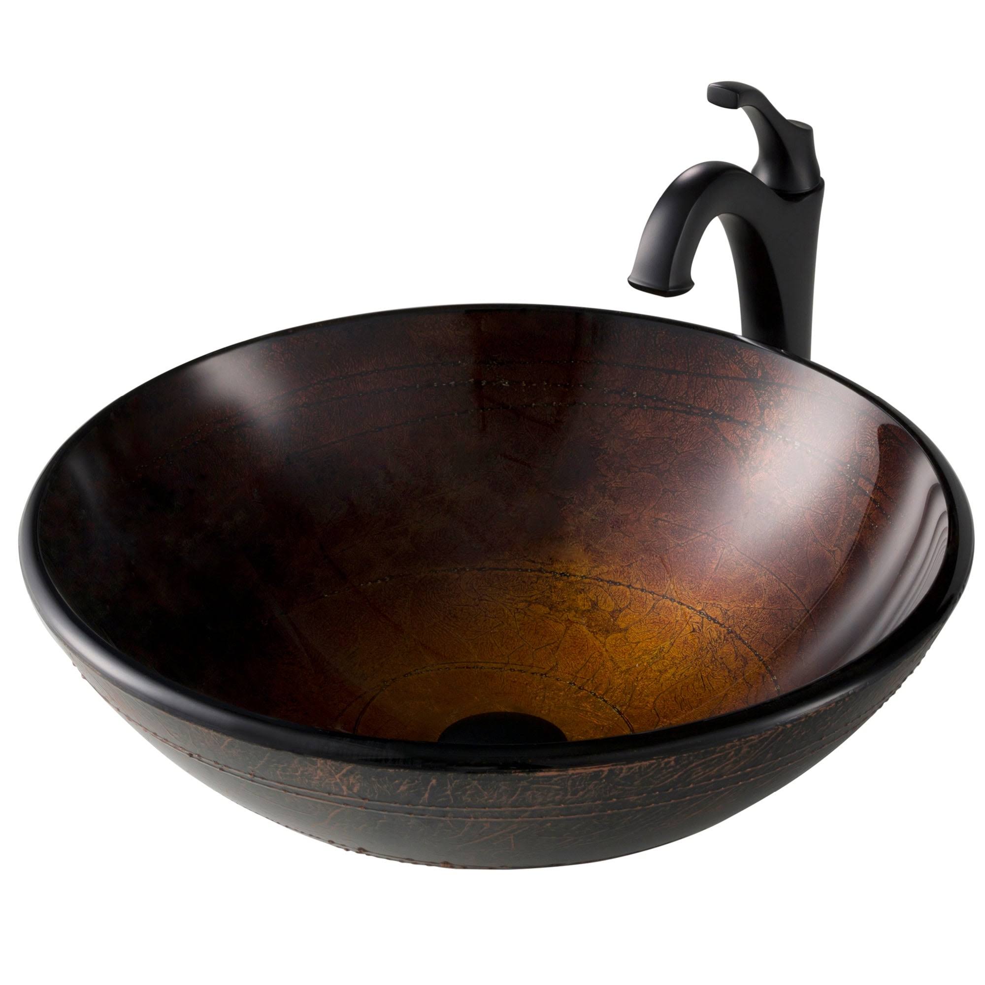 Kraus C-GV-580-12mm-1200MB 16.5 in. Copper Brown Bathroom Vessel Sink u0026 Matte Black Arlo Faucet Combo Set with Pop-Up Drain