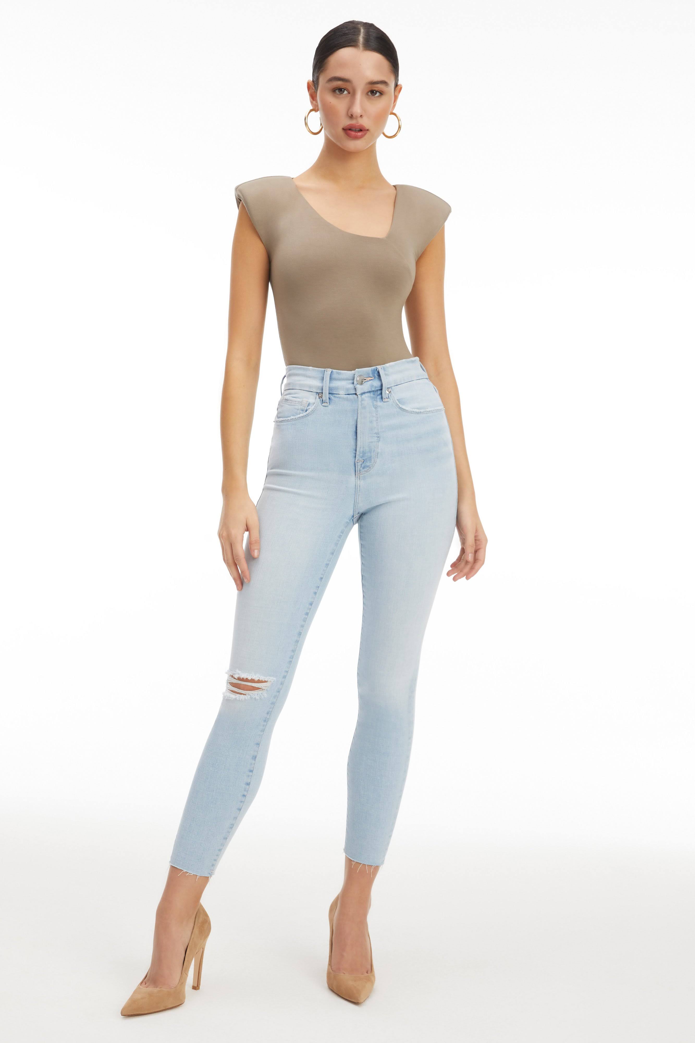 Good American Good Waist Crop Raw Edge Jeans