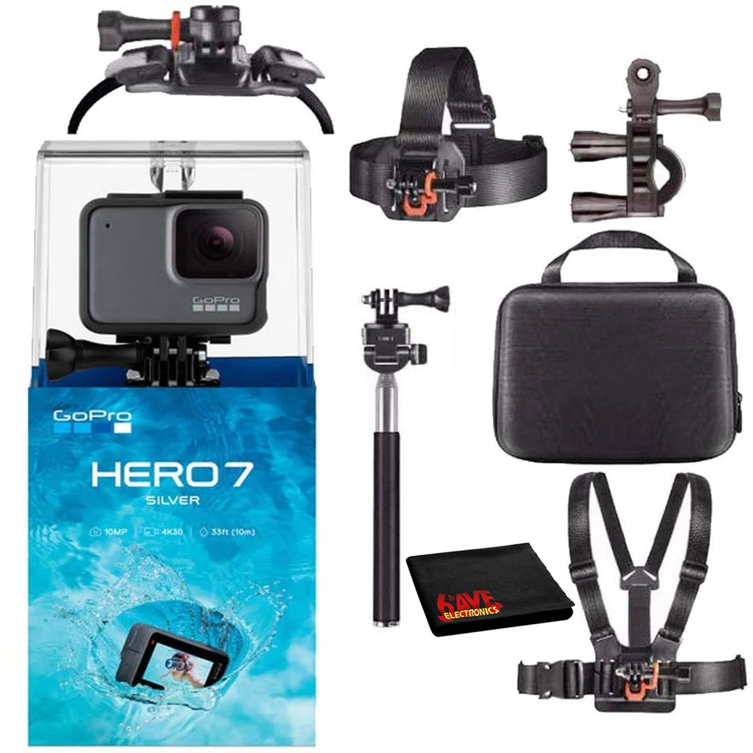 GoPro Hero7 Silver Waterproof Digital Action Camera Bundle + Action Mounting Kit