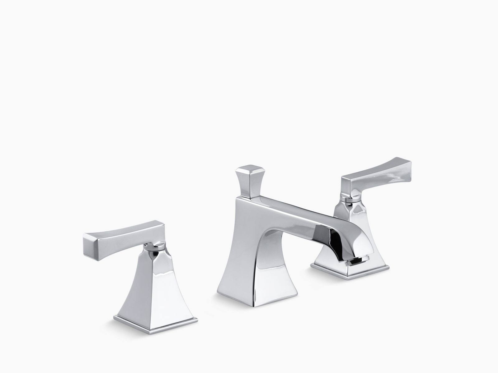 KOHLER K-454-4V-CP Memoirs Stately Widespread Bathroom Sink Faucet with Deco Lever Handles - Polished Chrome