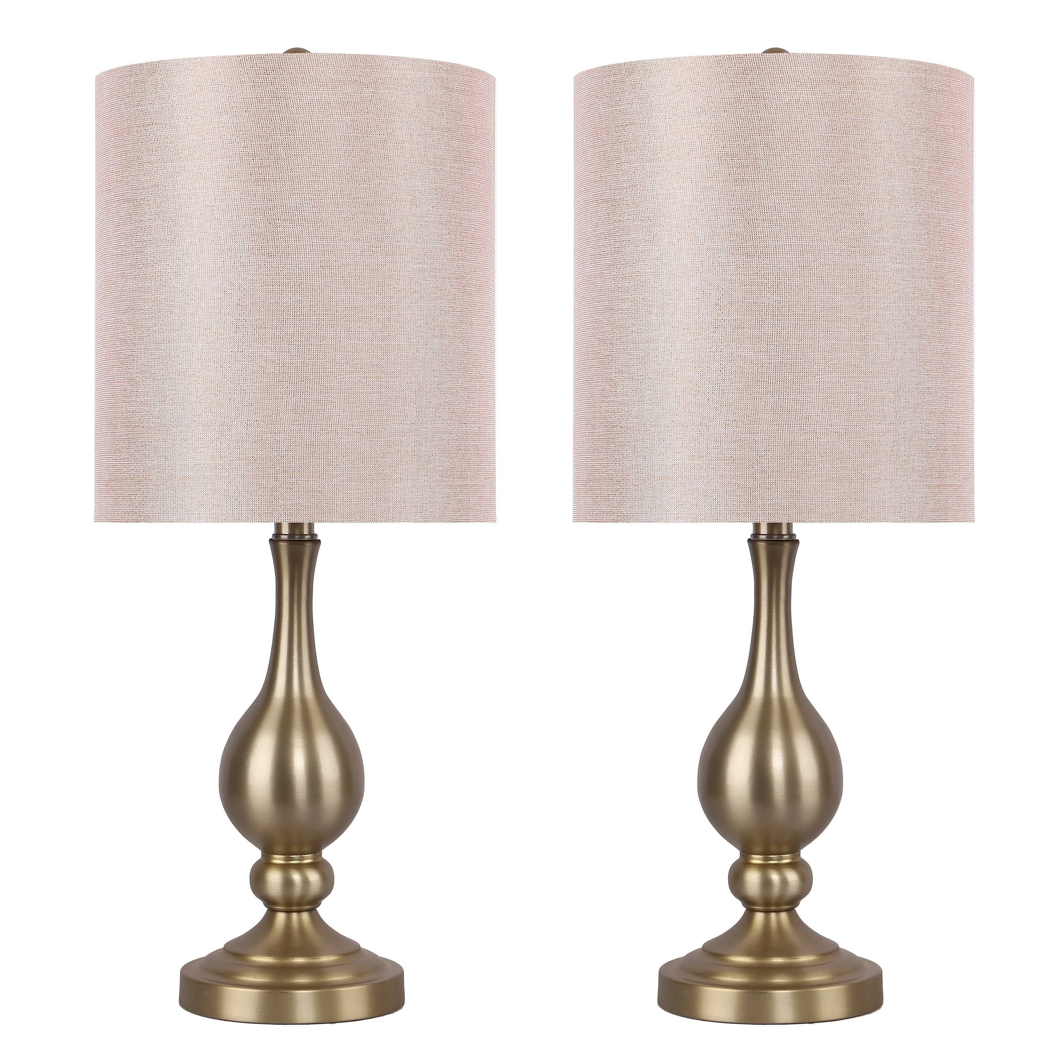 20.5x22 Gold Plated Table Lamps with Sparkly Blush Linen Shades (Set of 2)