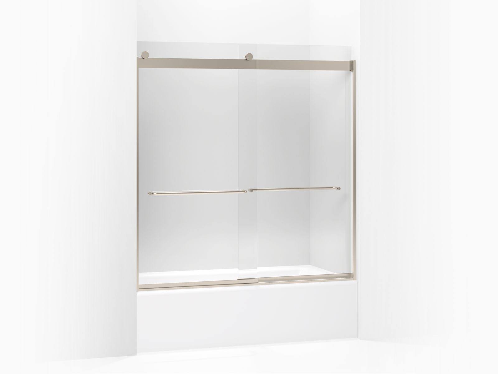 KOHLER K-706004-L-ABV Levity Frameless Sliding Bath Door with Crystal Clear Glass, Anodized Brushed Bronze