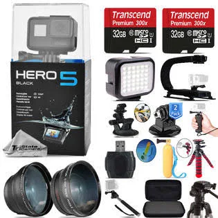 GoPro Hero 5 Black Camera 4K + Wide Angle u0026 Telephoto Lens + 64GB - Saving Kit