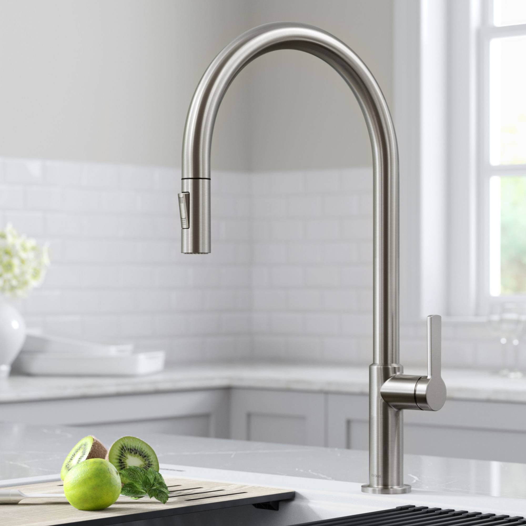 Kraus KPF-2821SFS Oletto High-Arc Single Handle Pull-Down Kitchen Faucet in Spot Free Stainless Steel