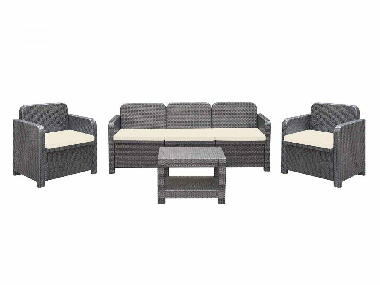 Italian Patio Furniture Set 2 Chairs, 3 Person Couch, Coffee Table Rattan Black