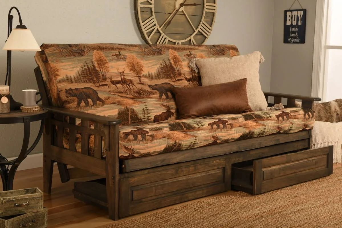 Kodiak Tucson Rustic Walnut Finish Full Futon with Canadian Mattress u0026 Storage Drawers
