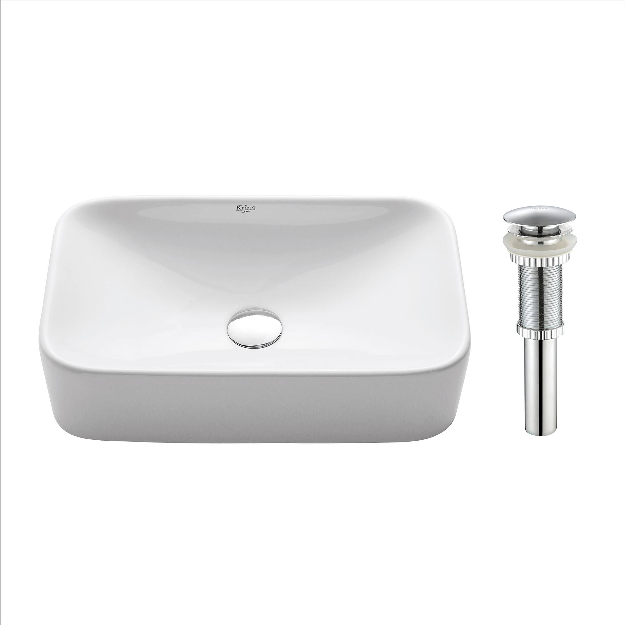 Kraus KCV-122-CH Chrome White Rectangular Ceramic Bathroom Sink